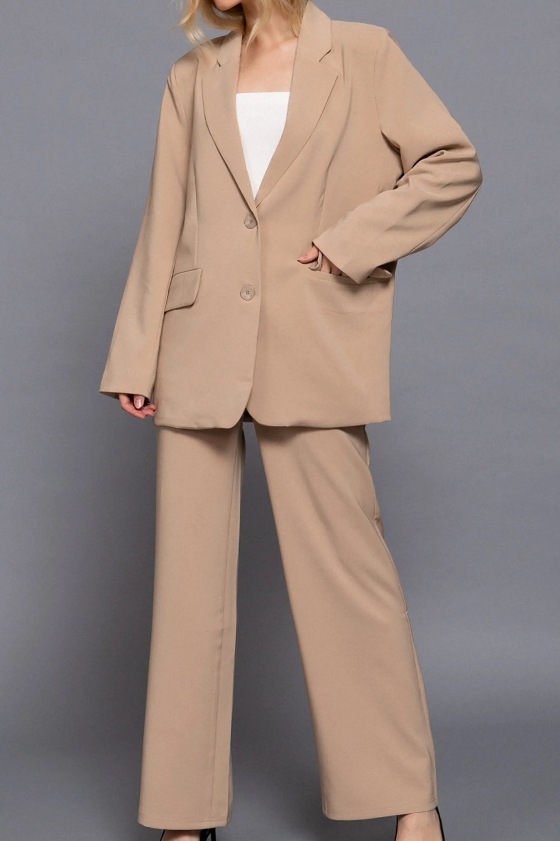 Classic Notched Collar Blazer Long Sleeve, Button Front Stretchy Fit ZJ14215C28 $16Each