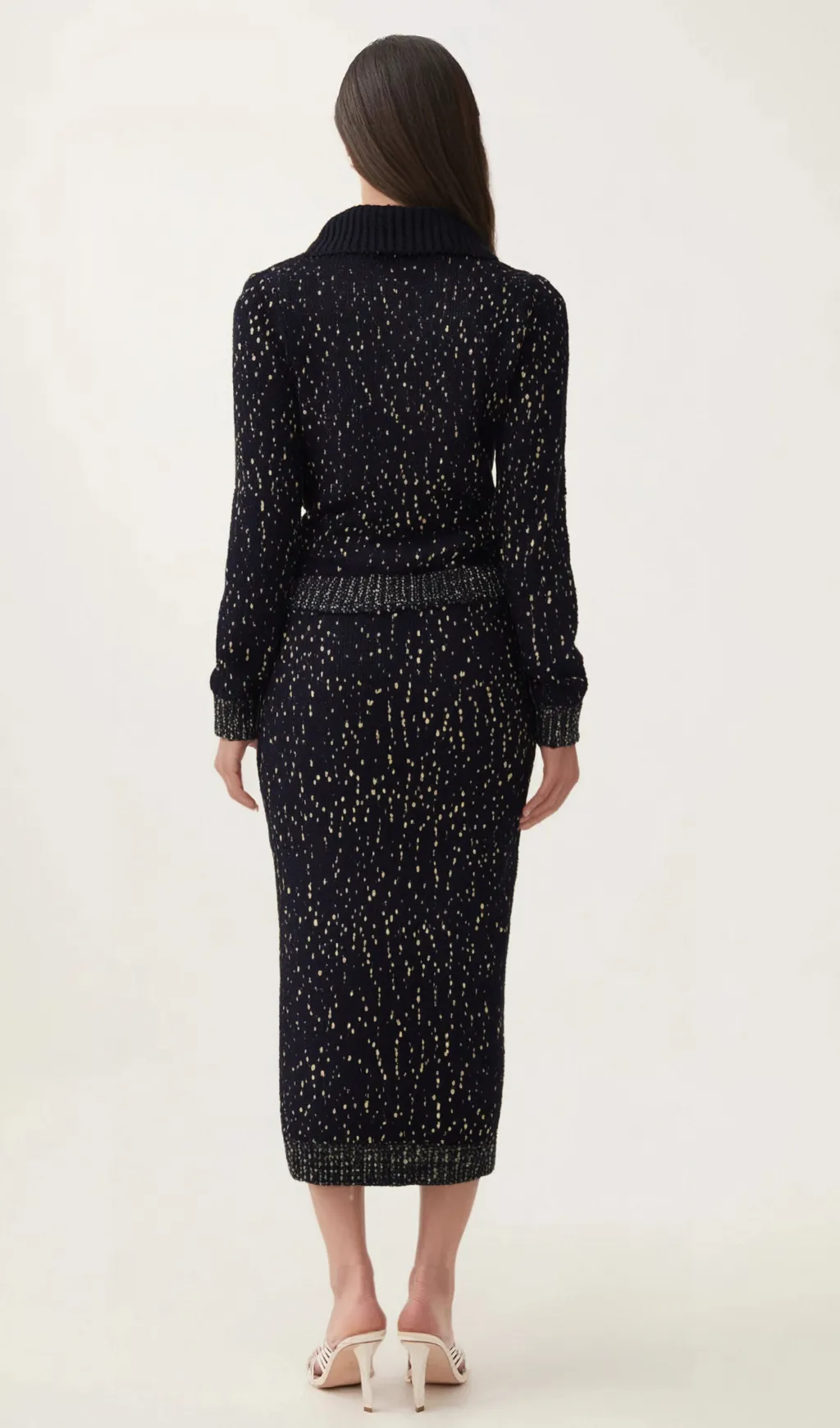 Claudine navy crochet-knit jacket & skirt matching set