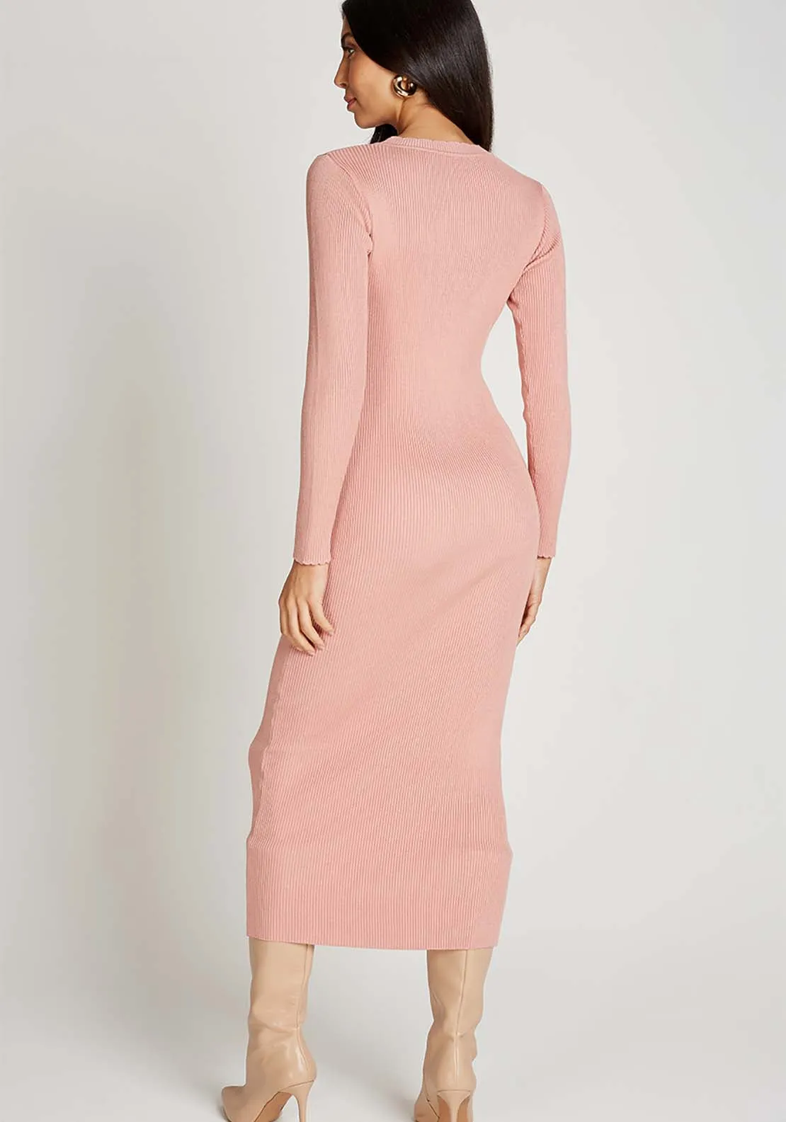 Clay Ribbed Midi Dress - Clay