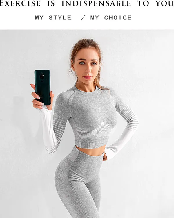 Coloblock Long Sleeves Crop Sweetshirts