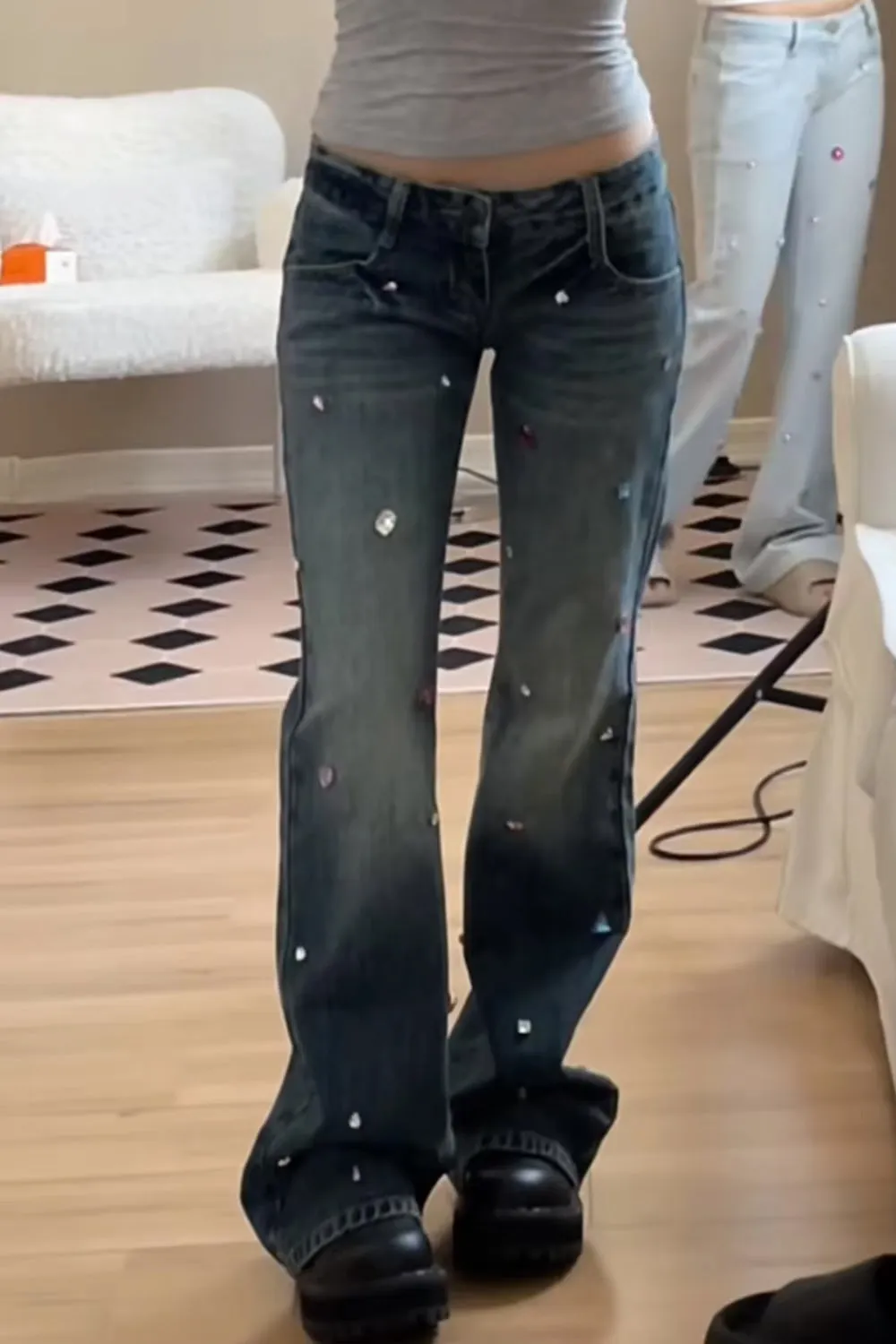 Colorful Diamonds Pattern Long Jeans Pants