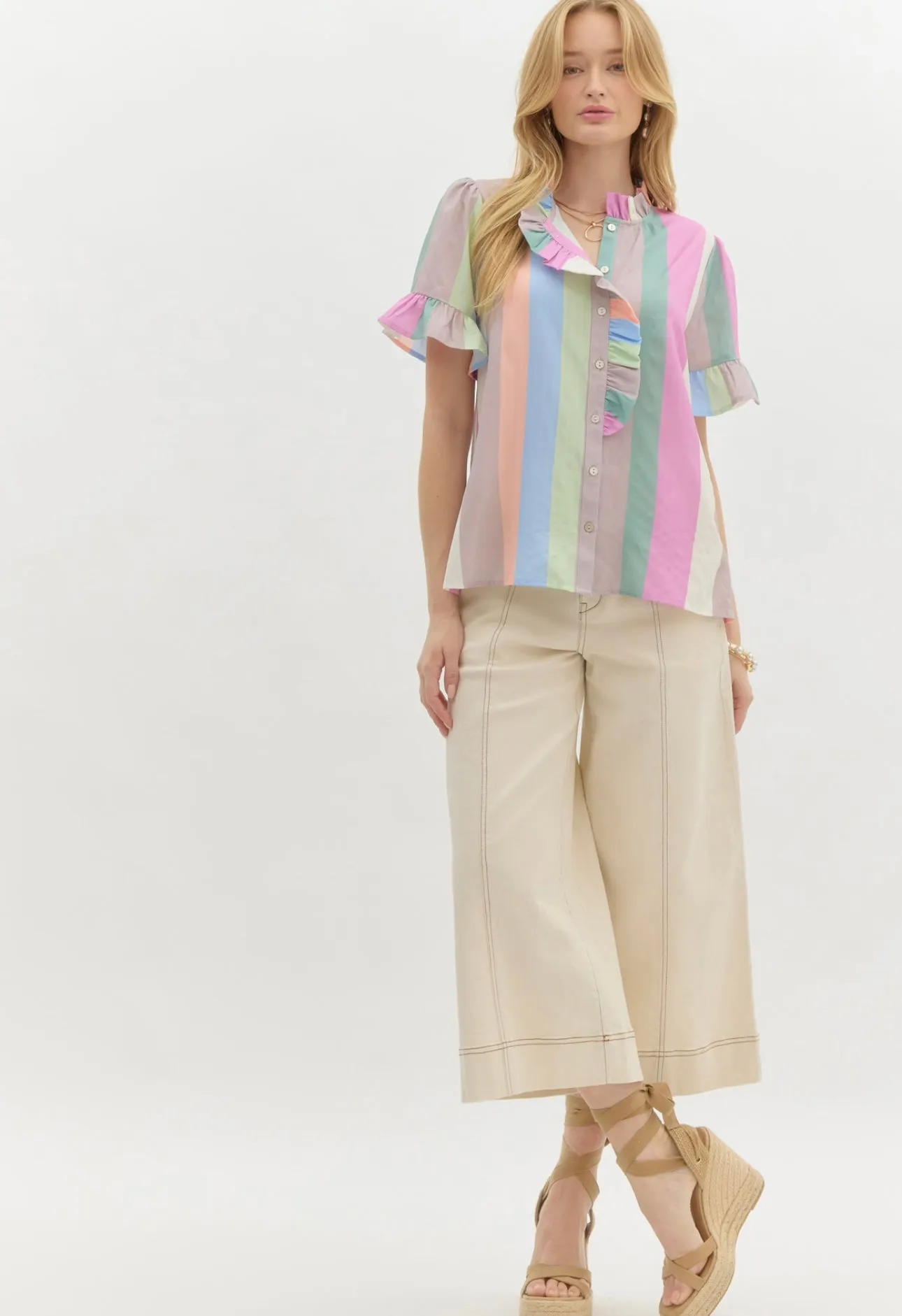Cool Striped Ruffle Blouse