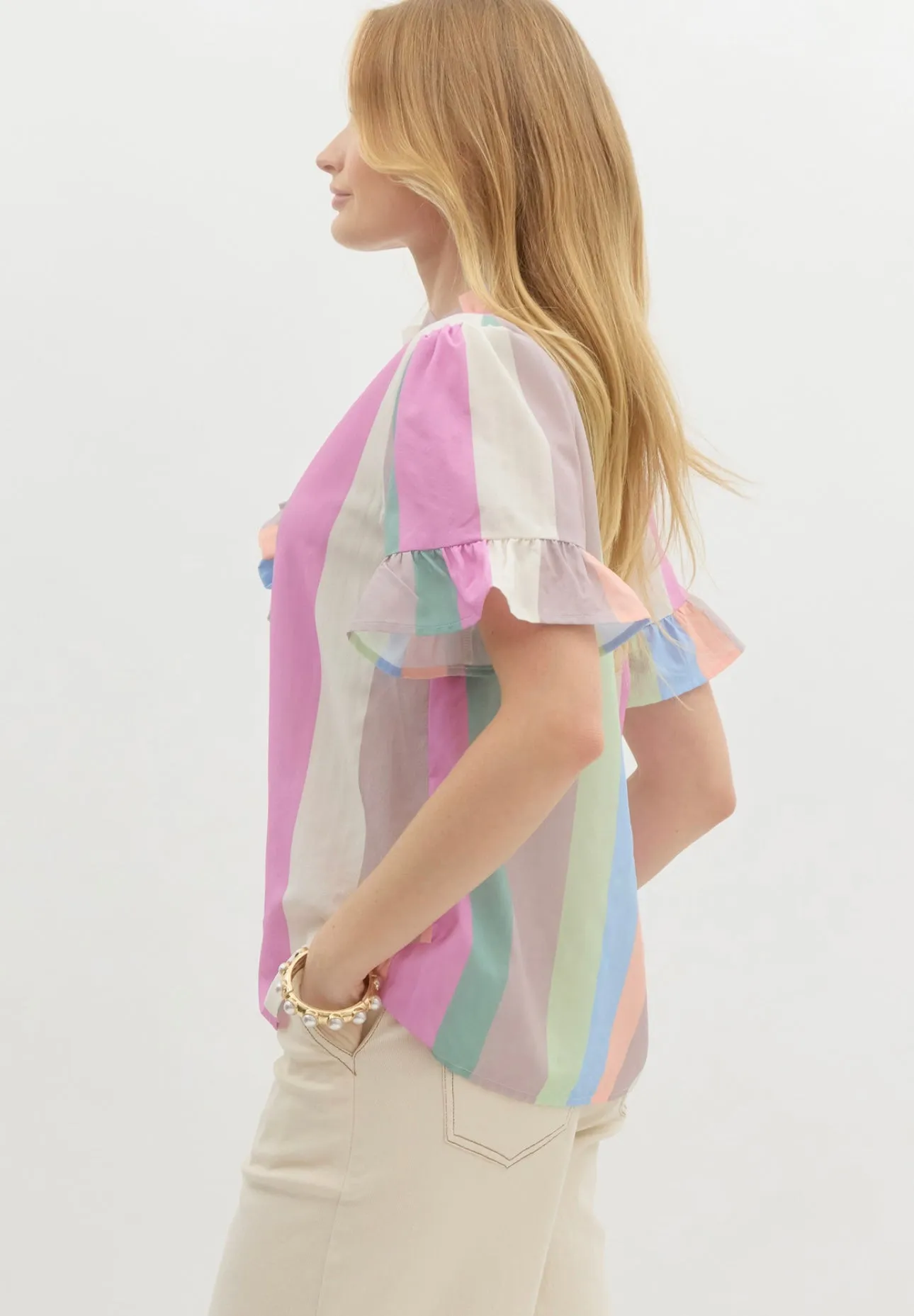 Cool Striped Ruffle Blouse