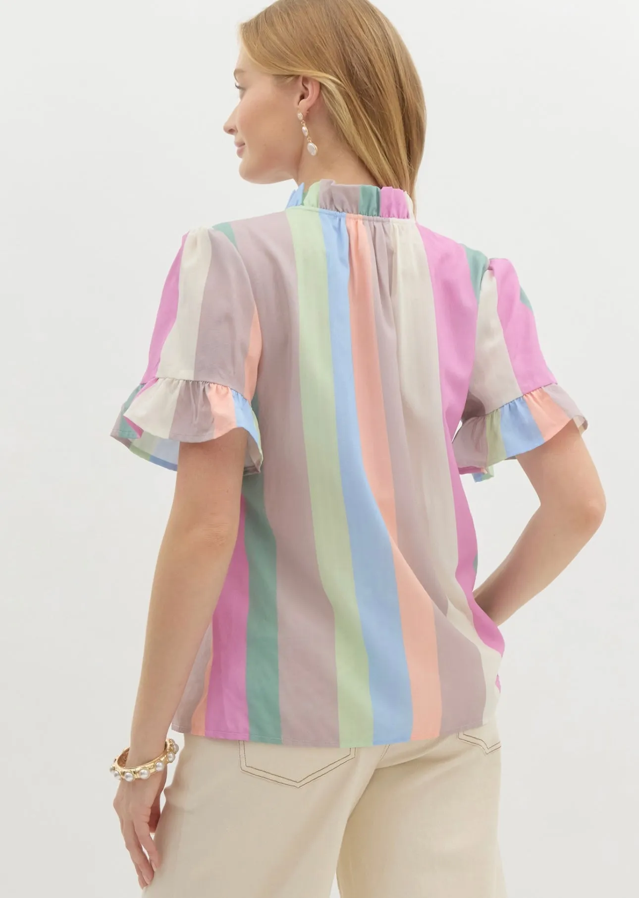 Cool Striped Ruffle Blouse