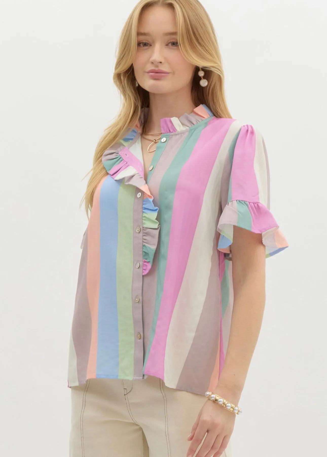 Cool Striped Ruffle Blouse