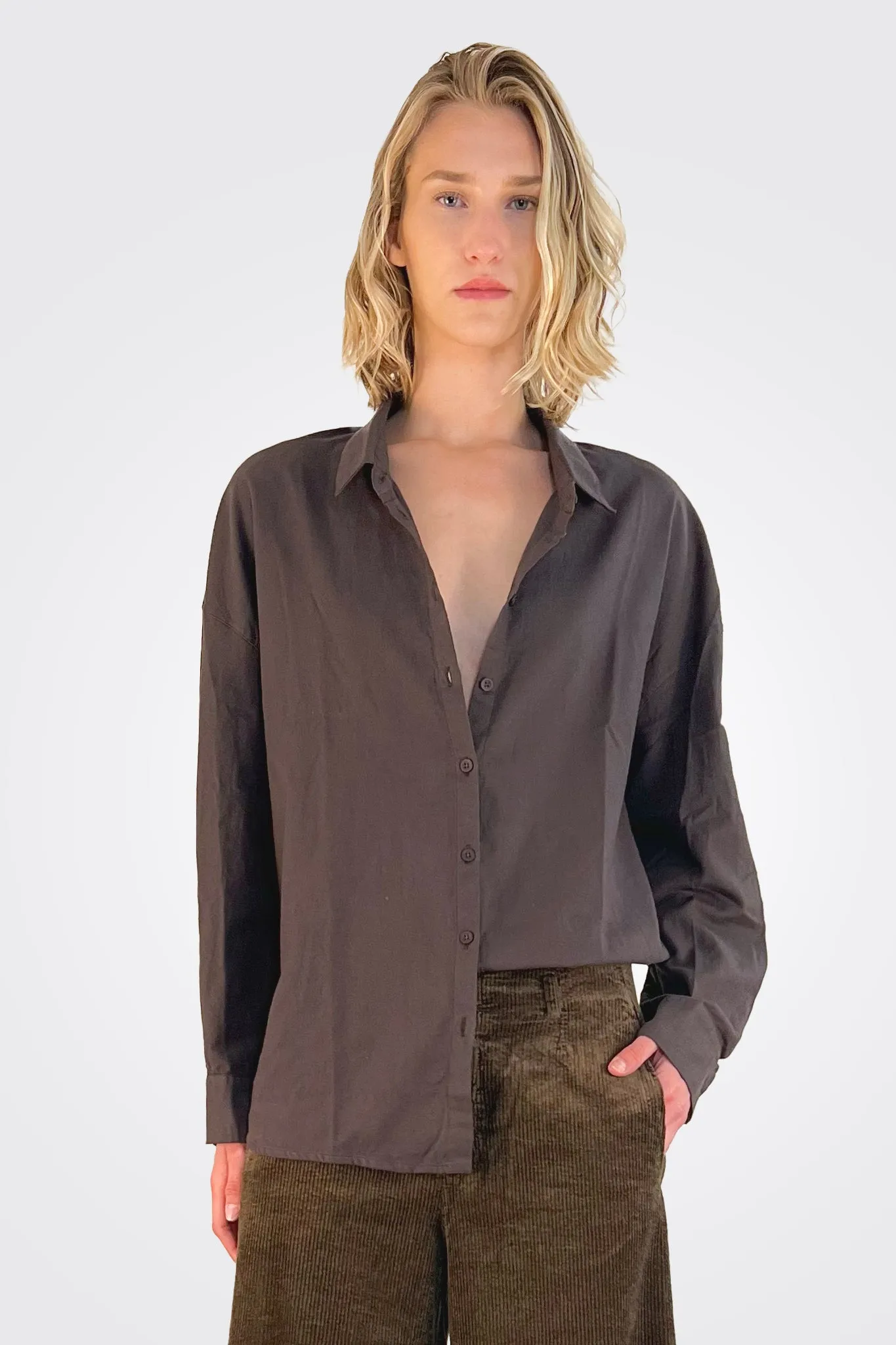 Cotton Button Down Shirt - Kakao
