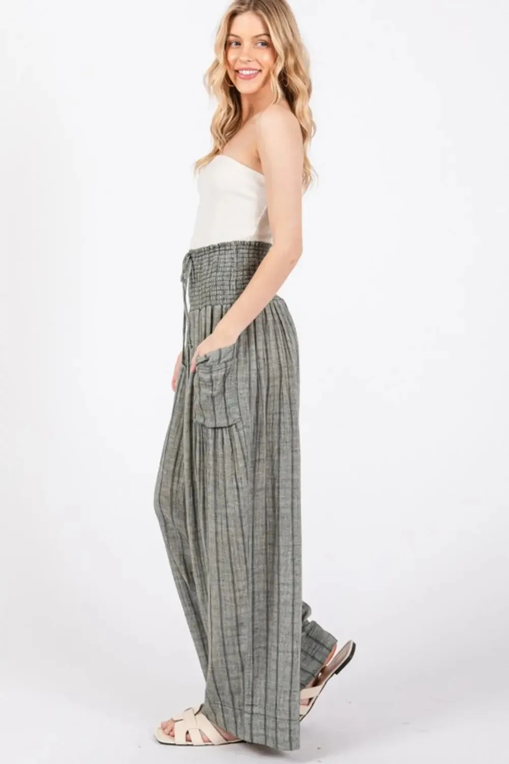 Cotton Gauze Wash Stripe Pants