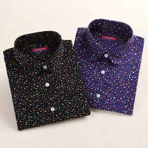 Cotton Women Polka Dot Blouses Long Sleeve Shirt Turn Down Collar Shirt Ladies Tops Plus Size Women Clothing Fashion