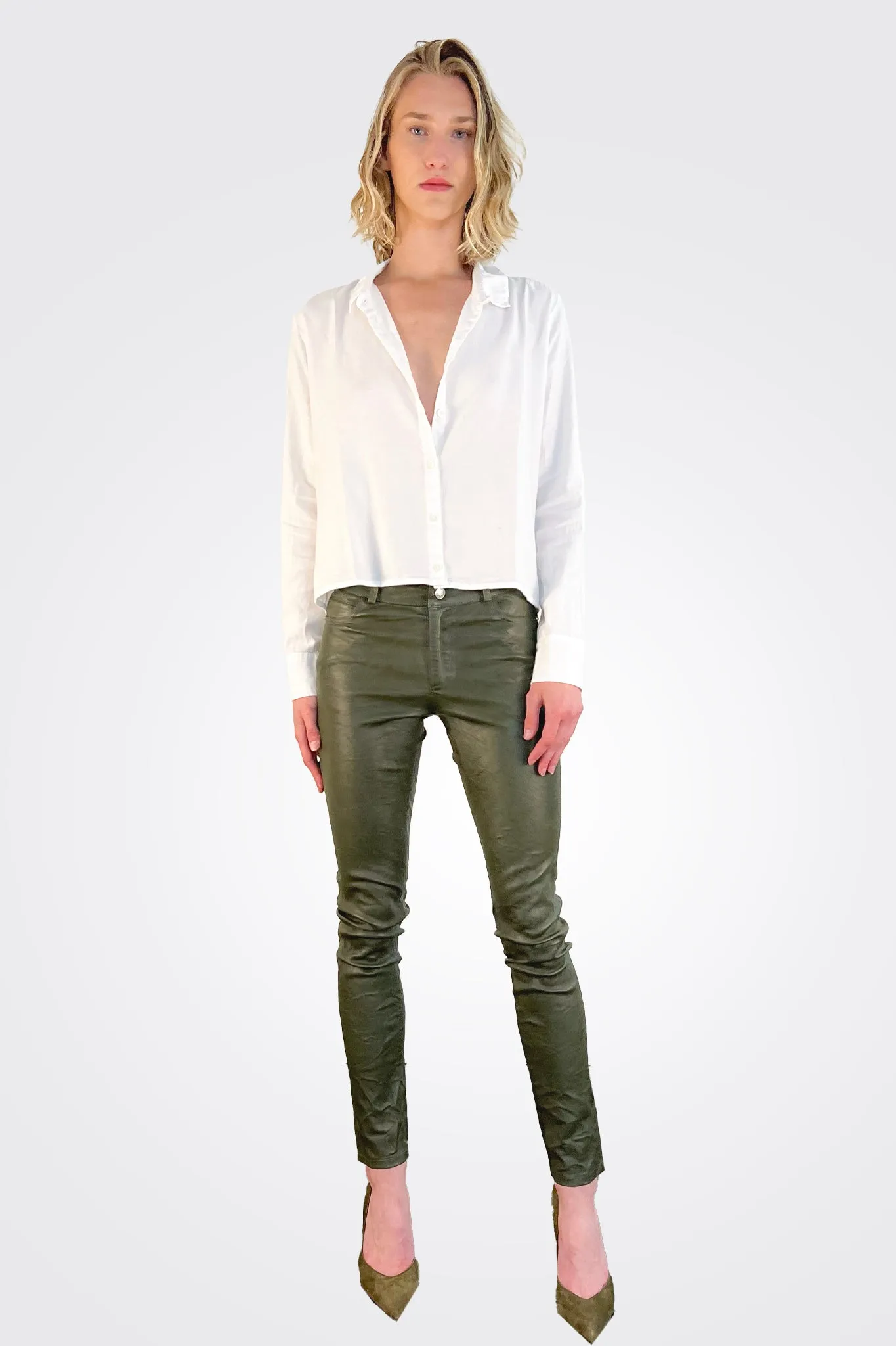 Cropped Button Down Shirt - White