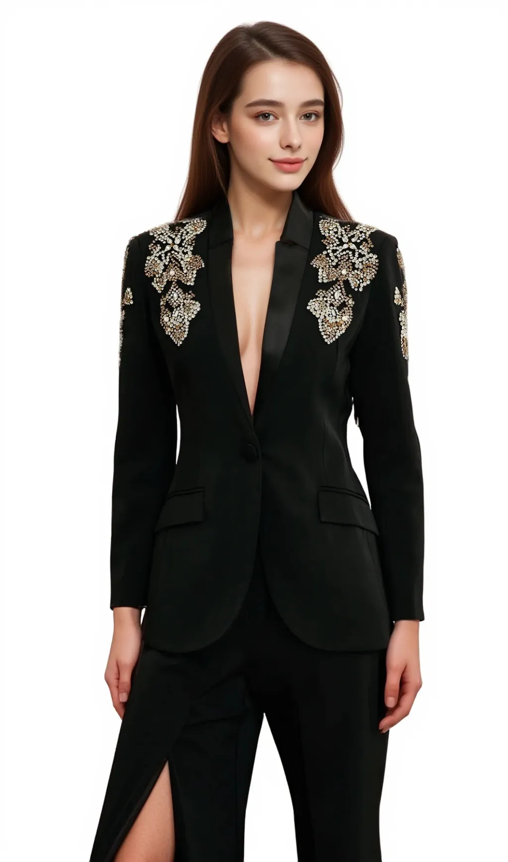 Delphine black embellished jacket & trousers matching set