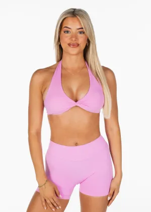 Dynamic Halter Twist Crop - Candy Pink