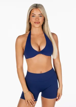 Dynamic Halter Twist Crop - Dark Blue