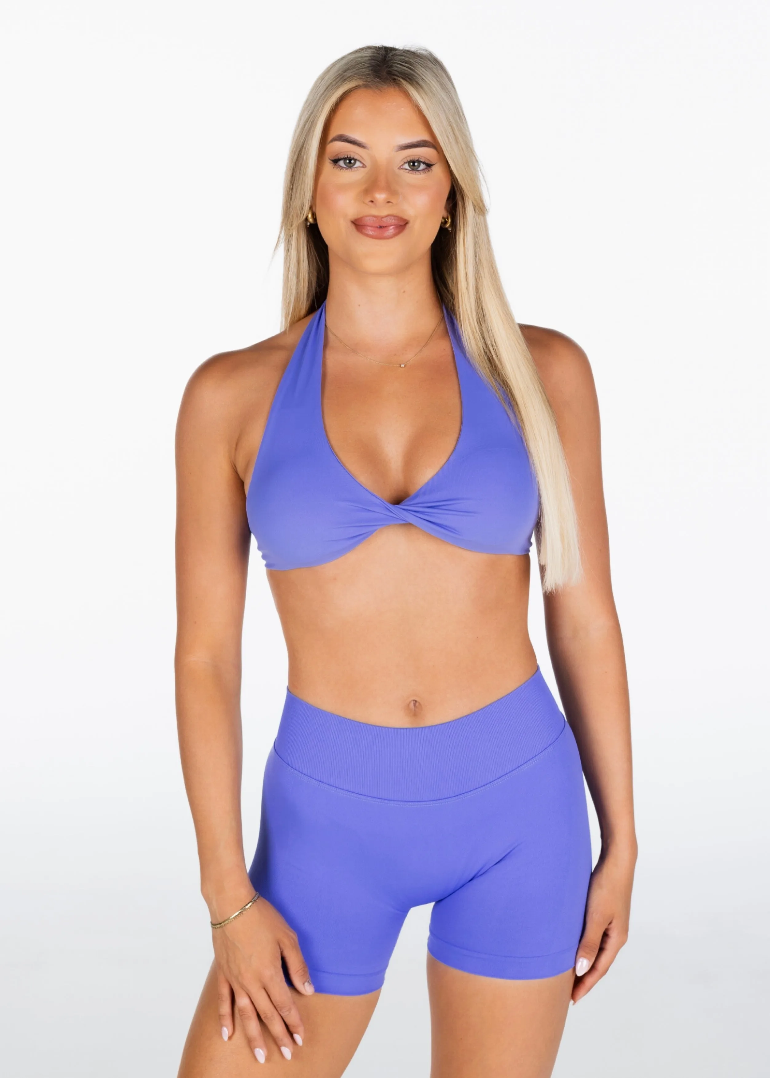 Dynamic Halter Twist Crop - Indigo