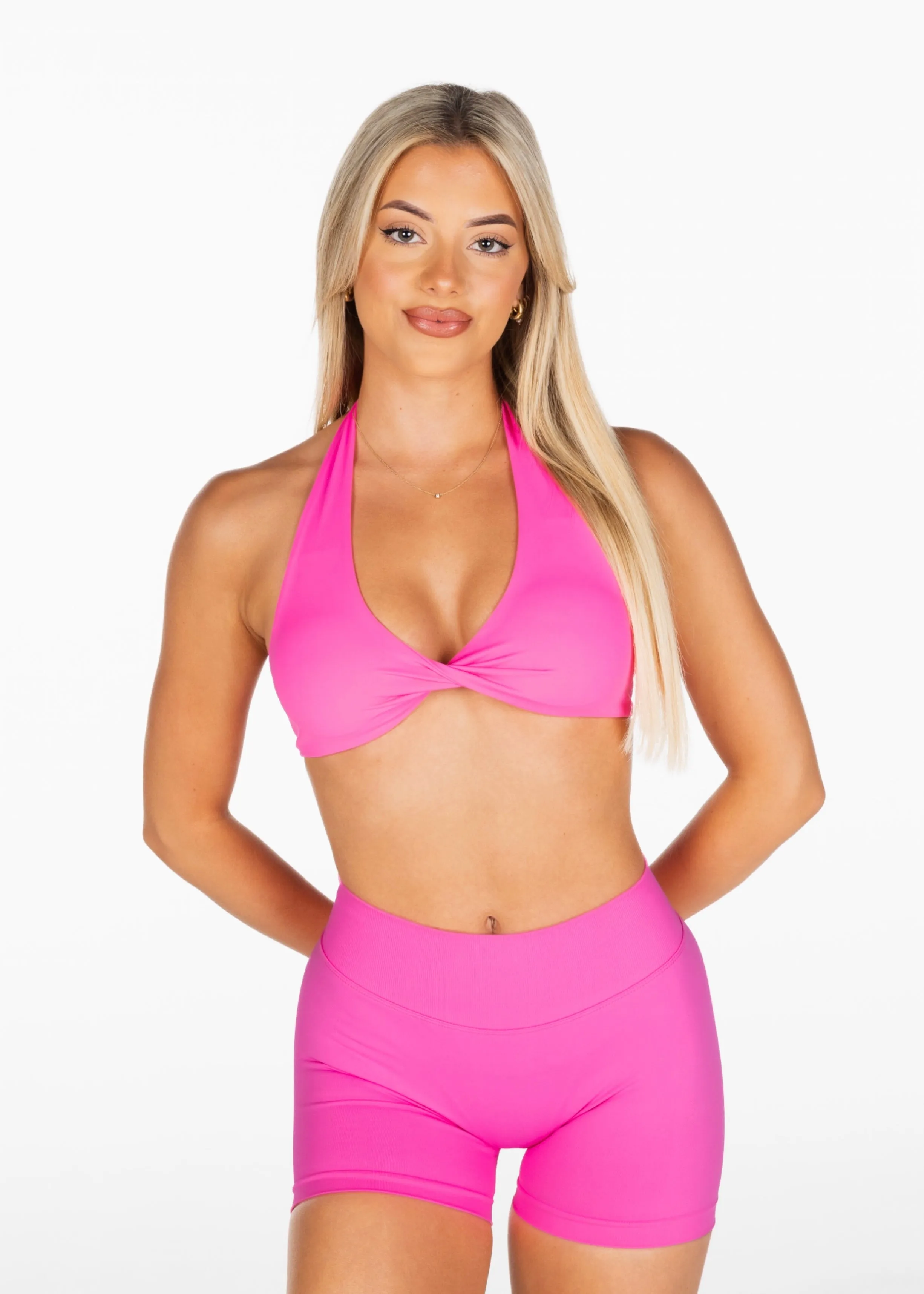 Dynamic Halter Twist Crop - Ultra Pink