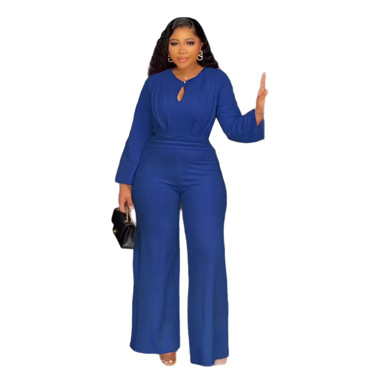 Elegant Stretch Slim Hollow-out Cinched Wide Leg Jumpsuit