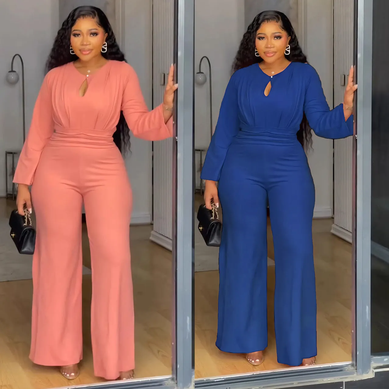 Elegant Stretch Slim Hollow-out Cinched Wide Leg Jumpsuit