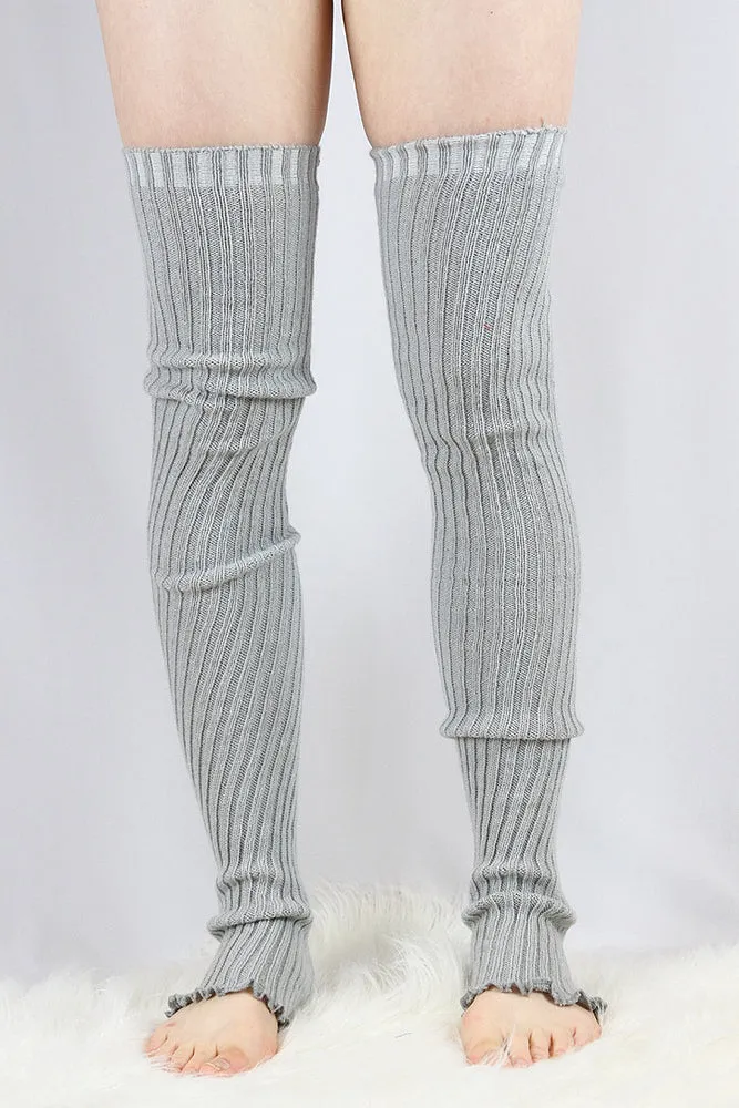 Extra long Stirr-up Knit Legwarmers Grey