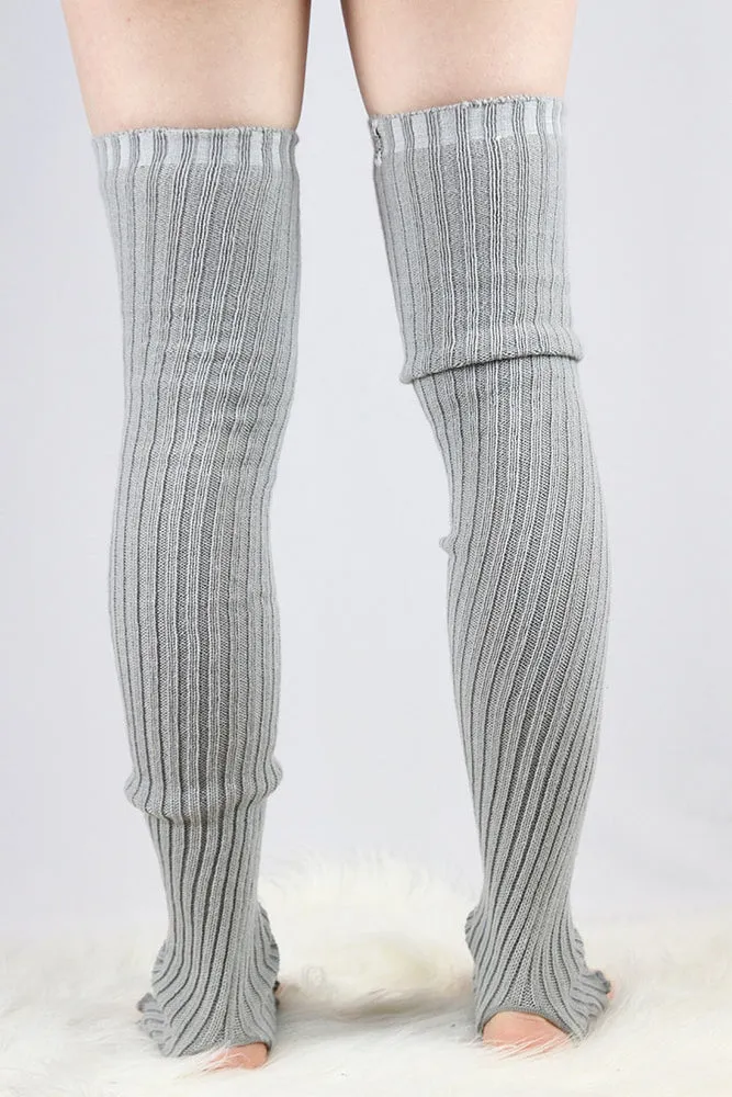 Extra long Stirr-up Knit Legwarmers Grey