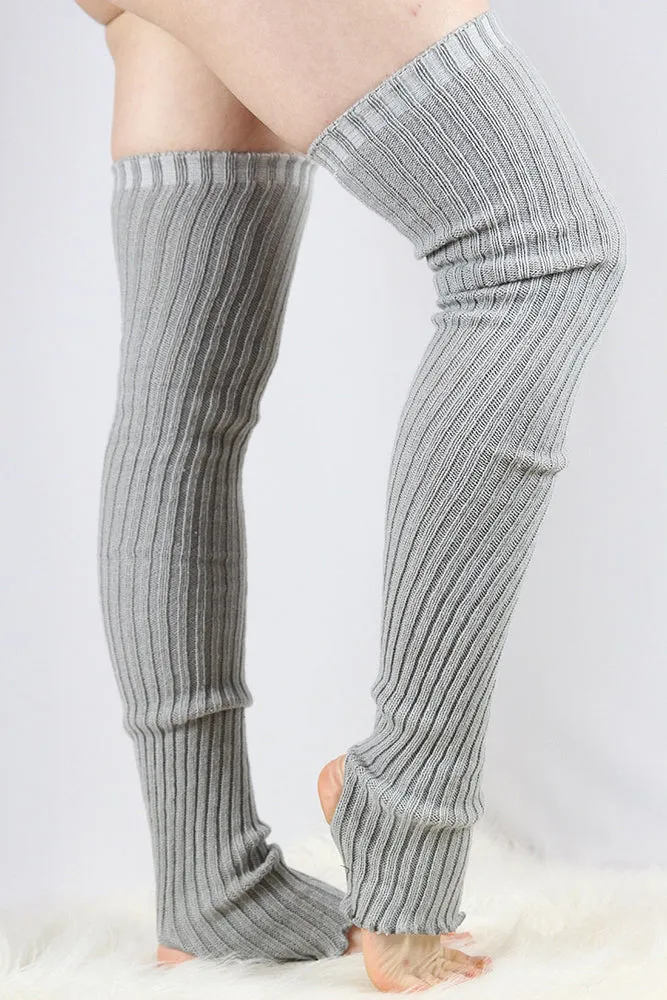 Extra long Stirr-up Knit Legwarmers Grey