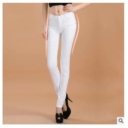female slim show thin candycolor pencil denim pants / women's solid color casual carry buttock jeans