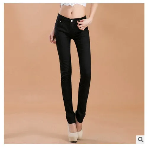female slim show thin candycolor pencil denim pants / women's solid color casual carry buttock jeans
