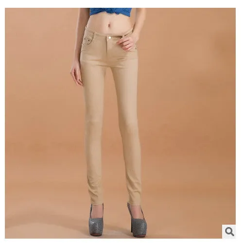 female slim show thin candycolor pencil denim pants / women's solid color casual carry buttock jeans