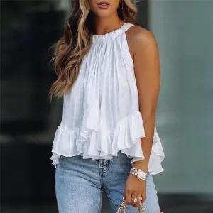 Femme Flair Halter Sleeveless Ruffle Hem Layered Top