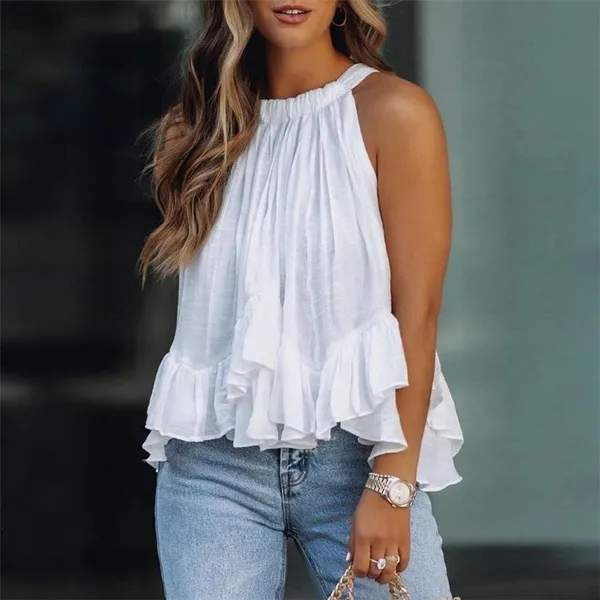 Femme Flair Halter Sleeveless Ruffle Hem Layered Top