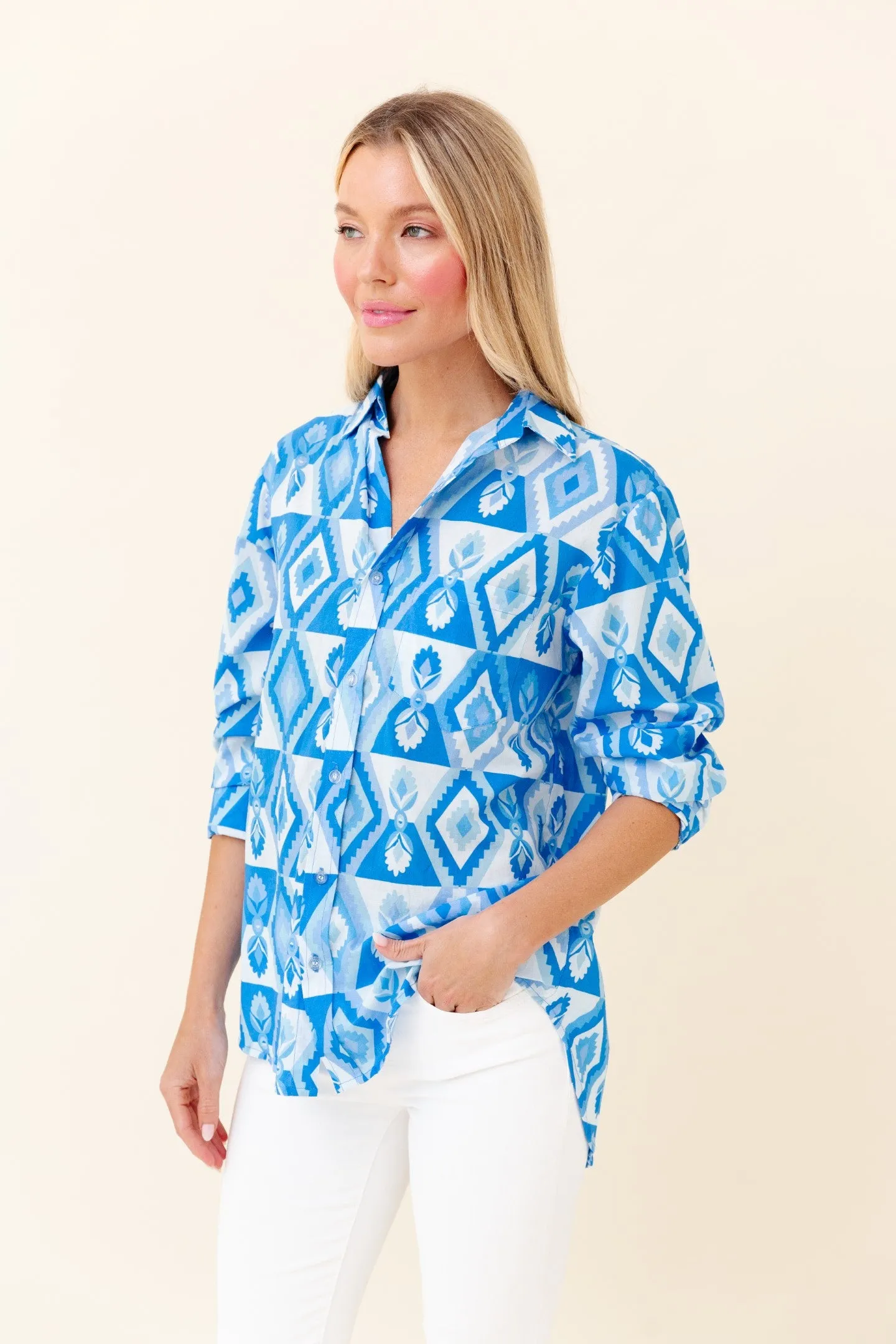 Fern Blouse in Lapis Geo