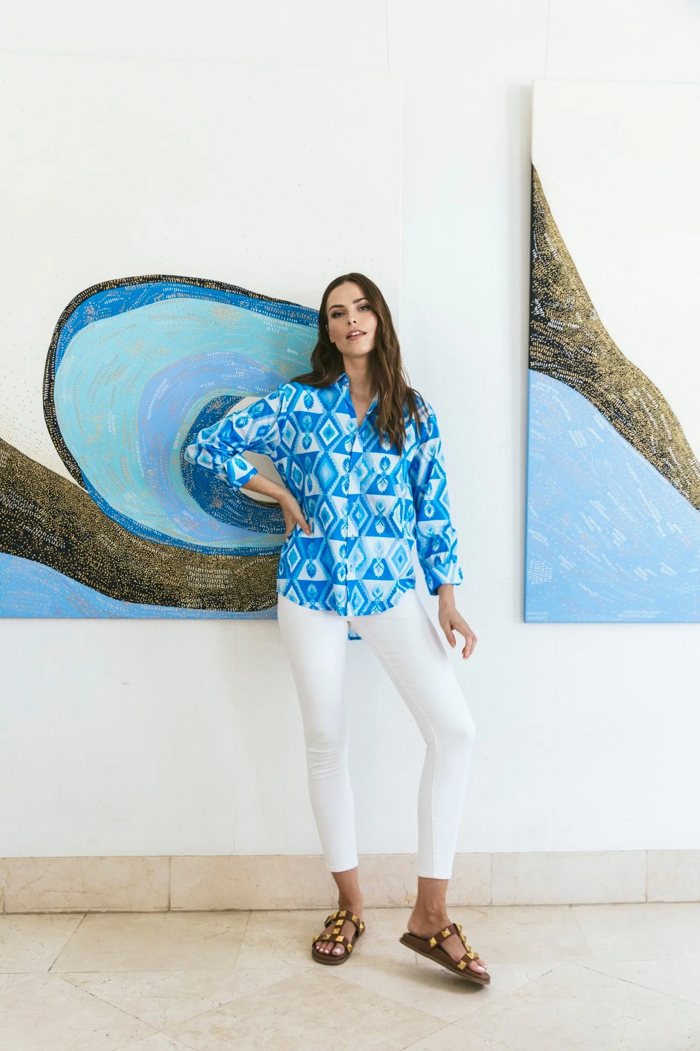 Fern Blouse in Lapis Geo