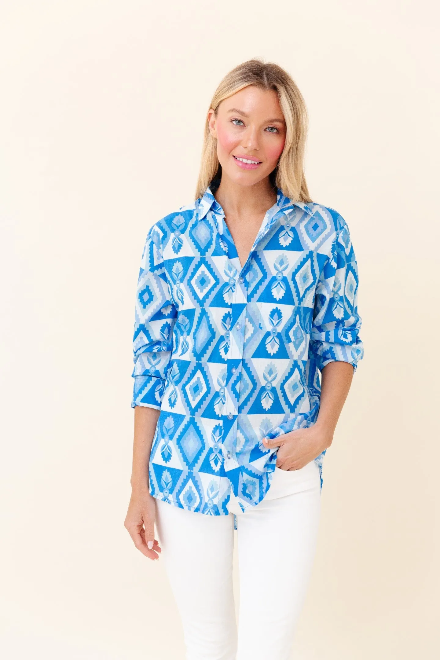 Fern Blouse in Lapis Geo