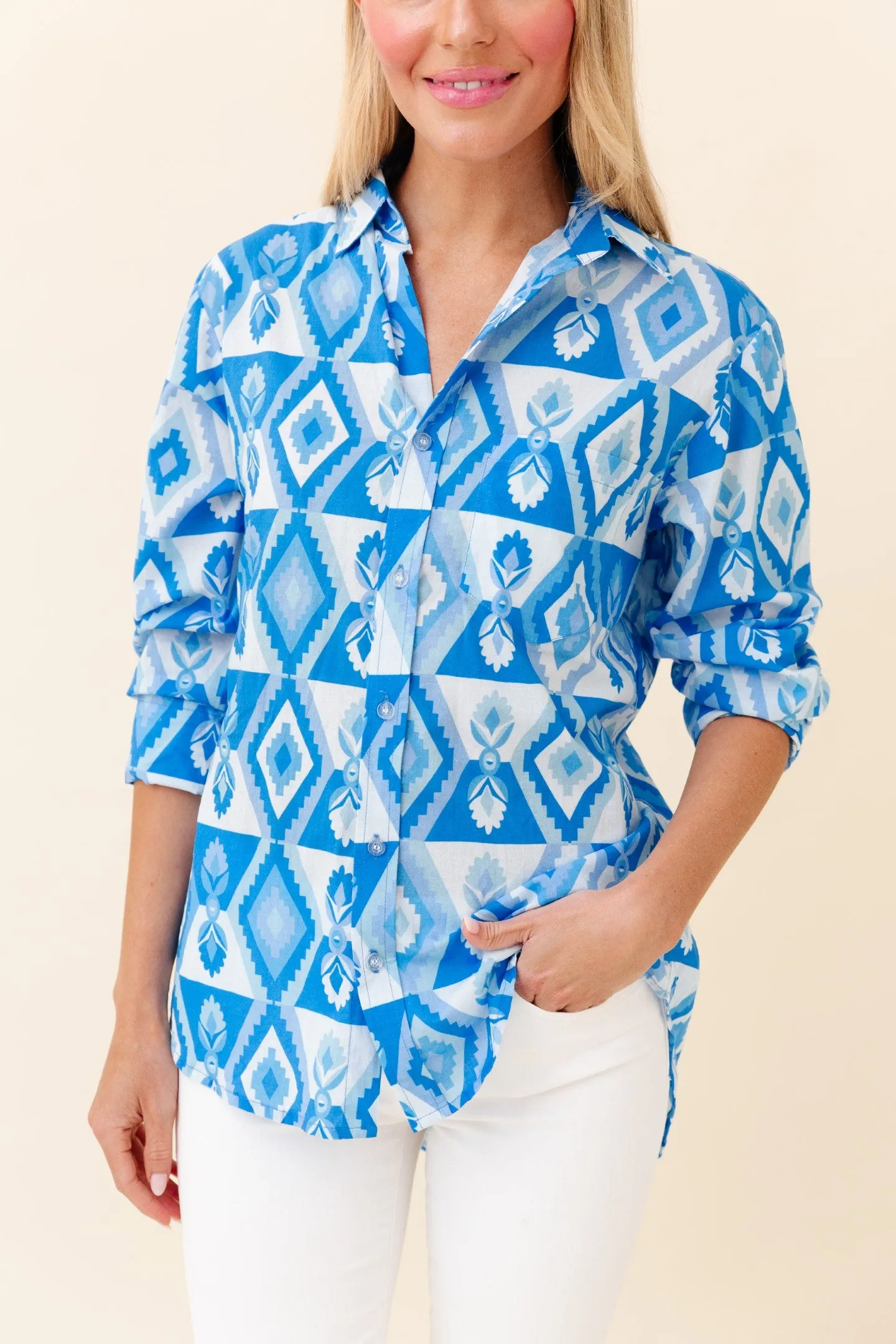 Fern Blouse in Lapis Geo