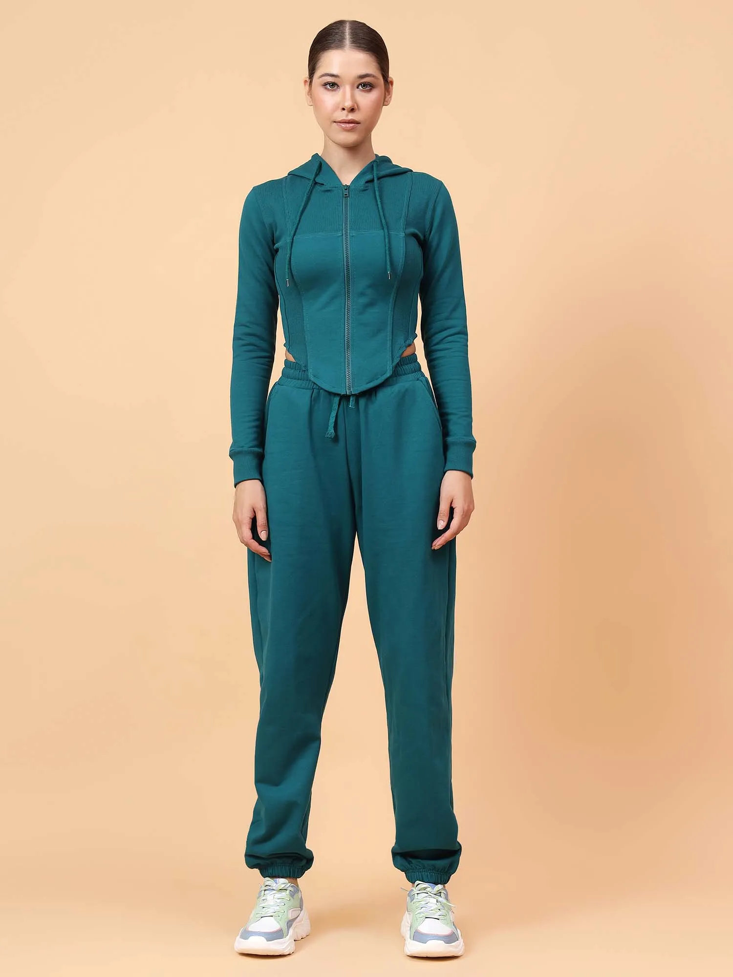 Fikin Women Teal Fleece Corset Jacket
