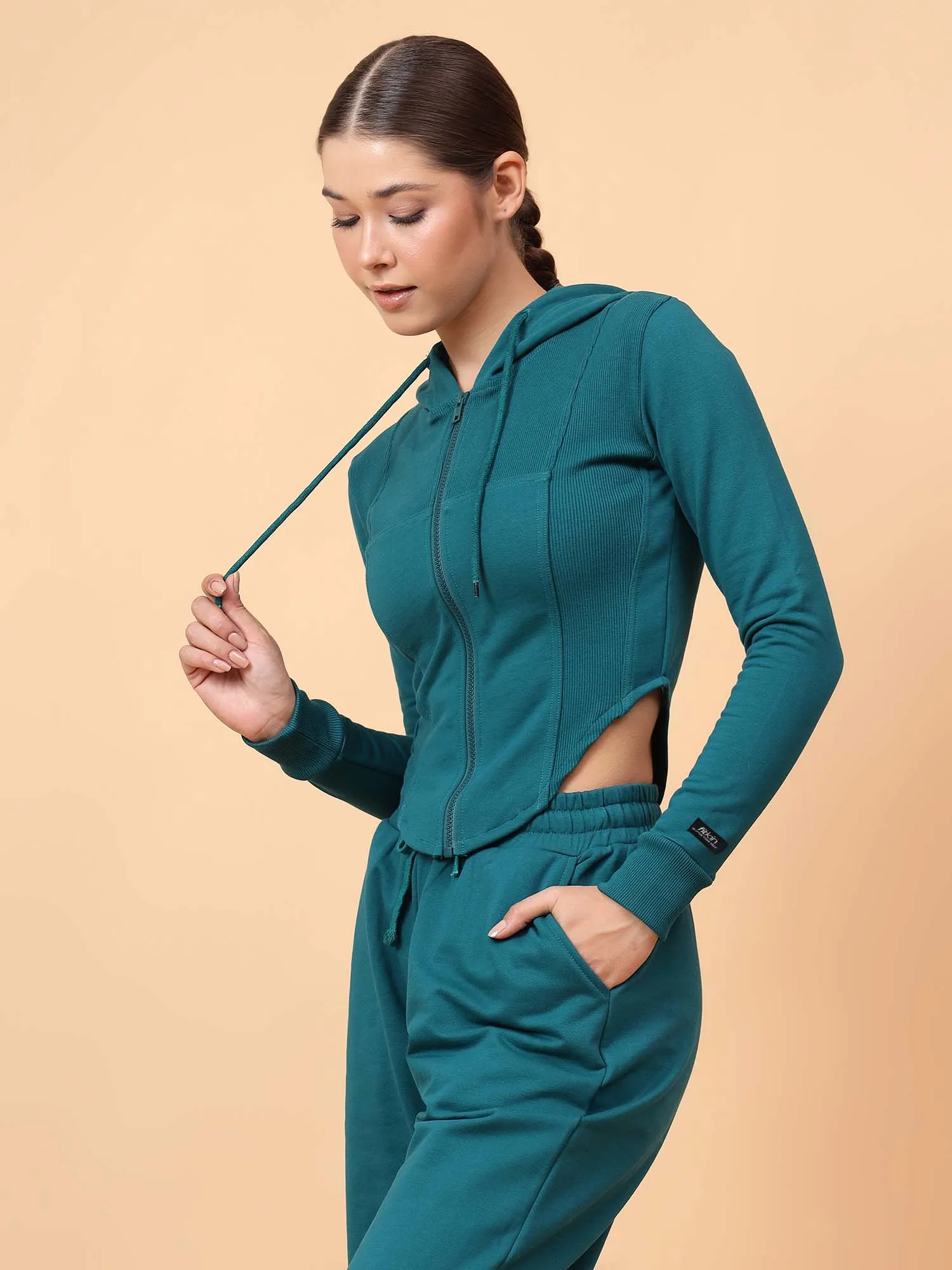 Fikin Women Teal Fleece Corset Jacket