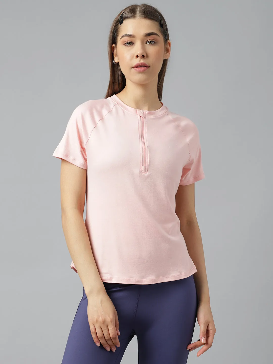 Fitkin women front zipper short sleeves t-shirt