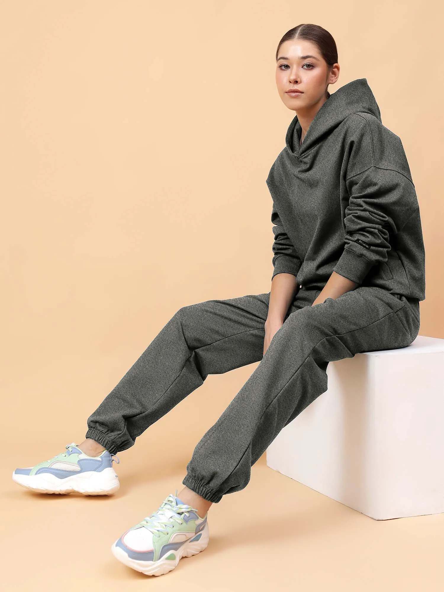Fitkin Women Grey Melange CloudFit Fleece Jogger
