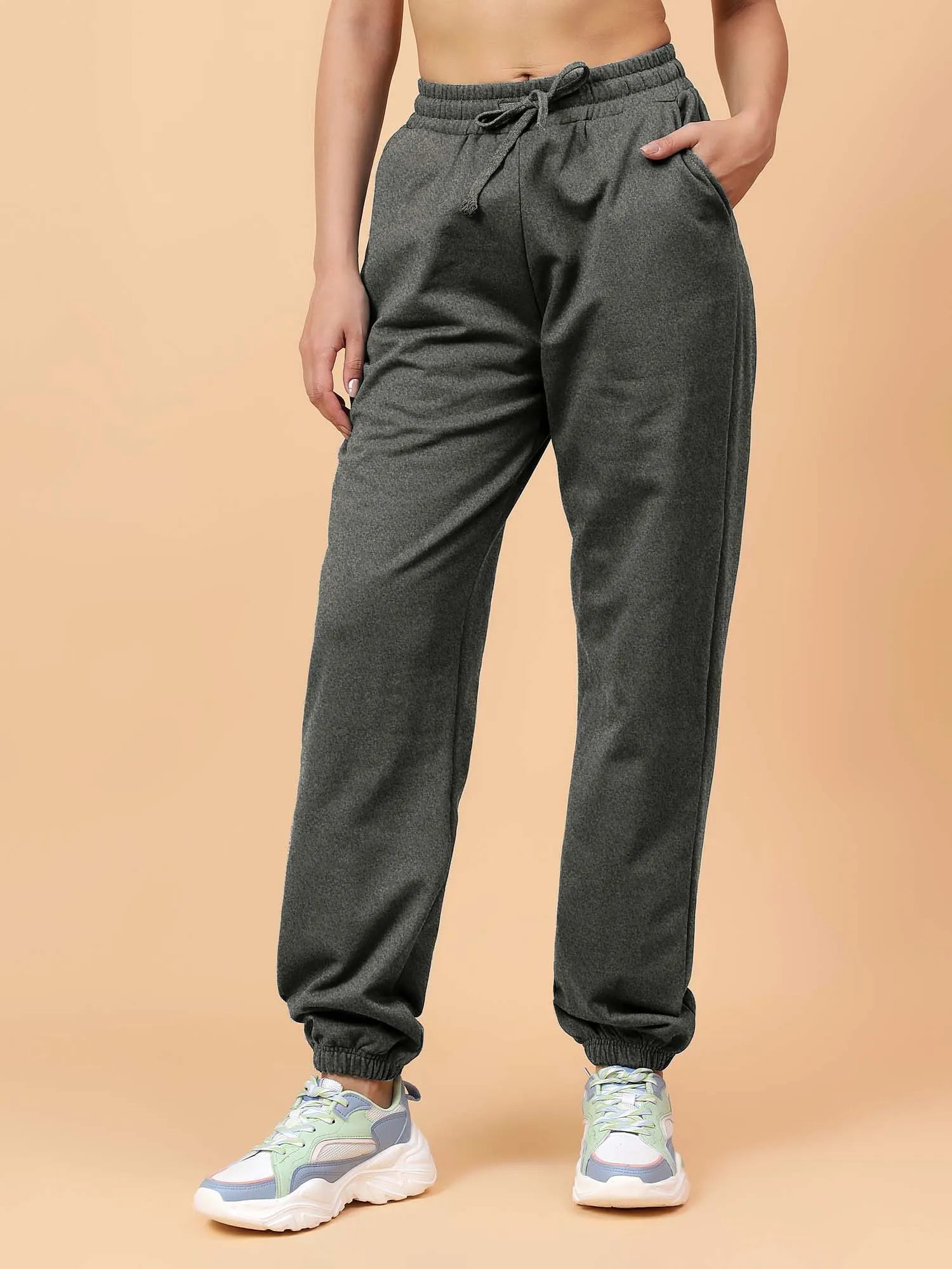 Fitkin Women Grey Melange CloudFit Fleece Jogger
