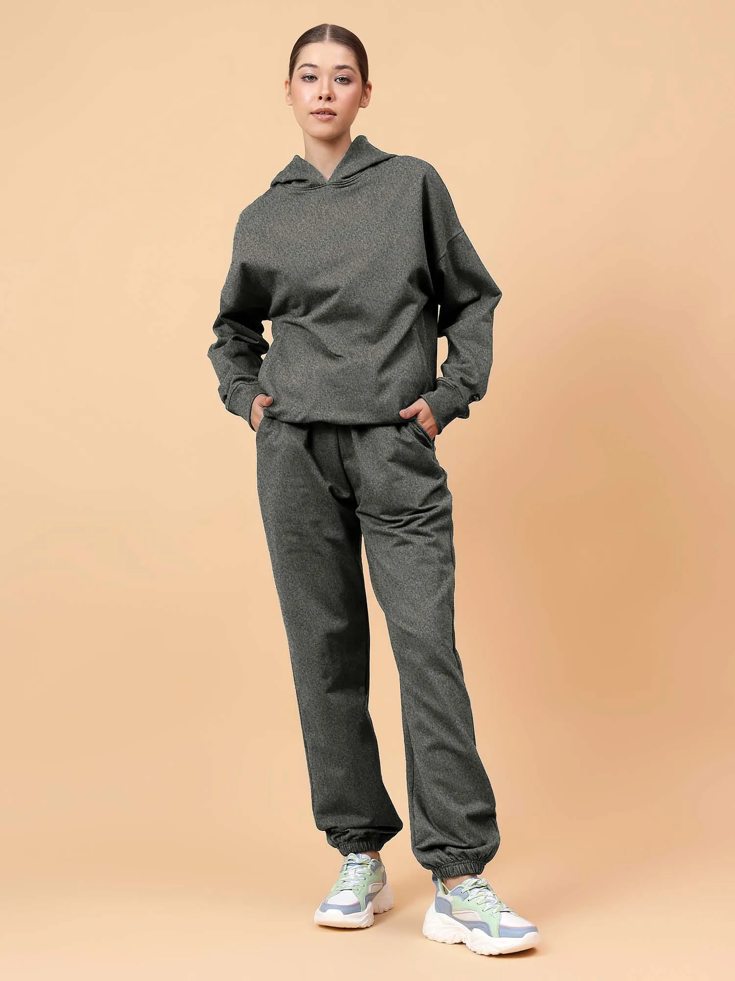 Fitkin Women Grey Melange CloudFit Fleece Jogger