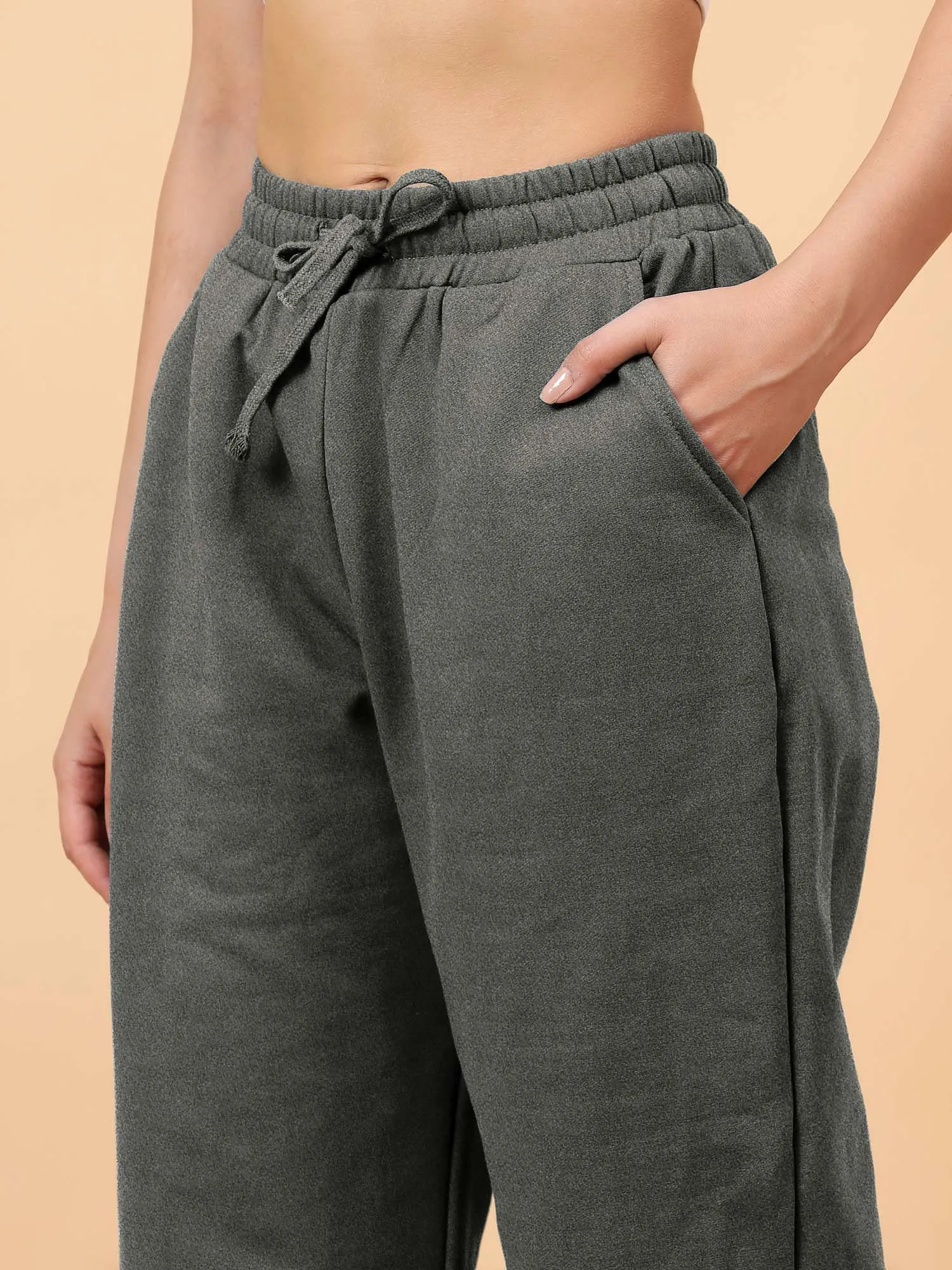 Fitkin Women Grey Melange CloudFit Fleece Jogger