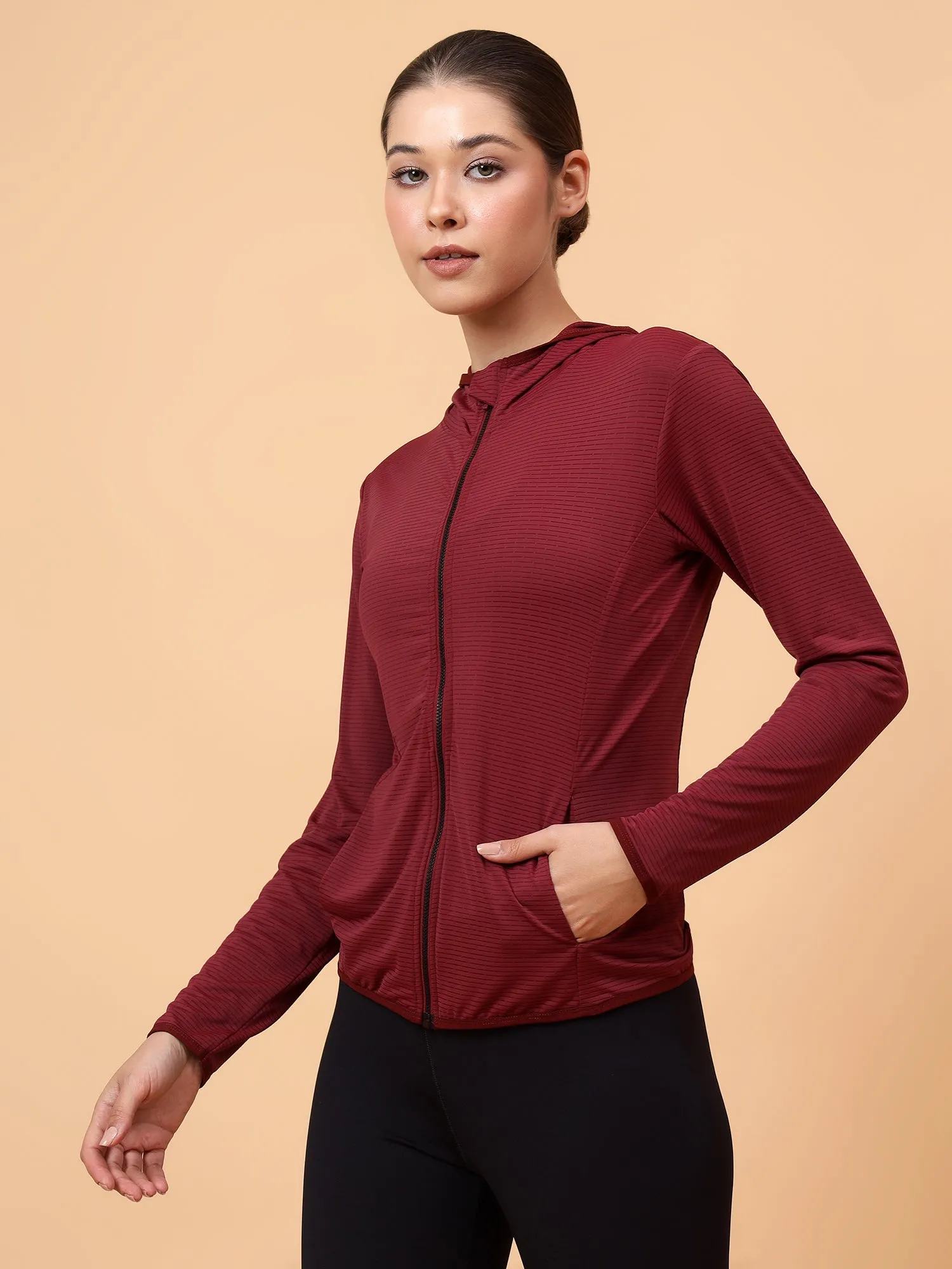 Fitkin Women Maroon Shape You Performance Jacket