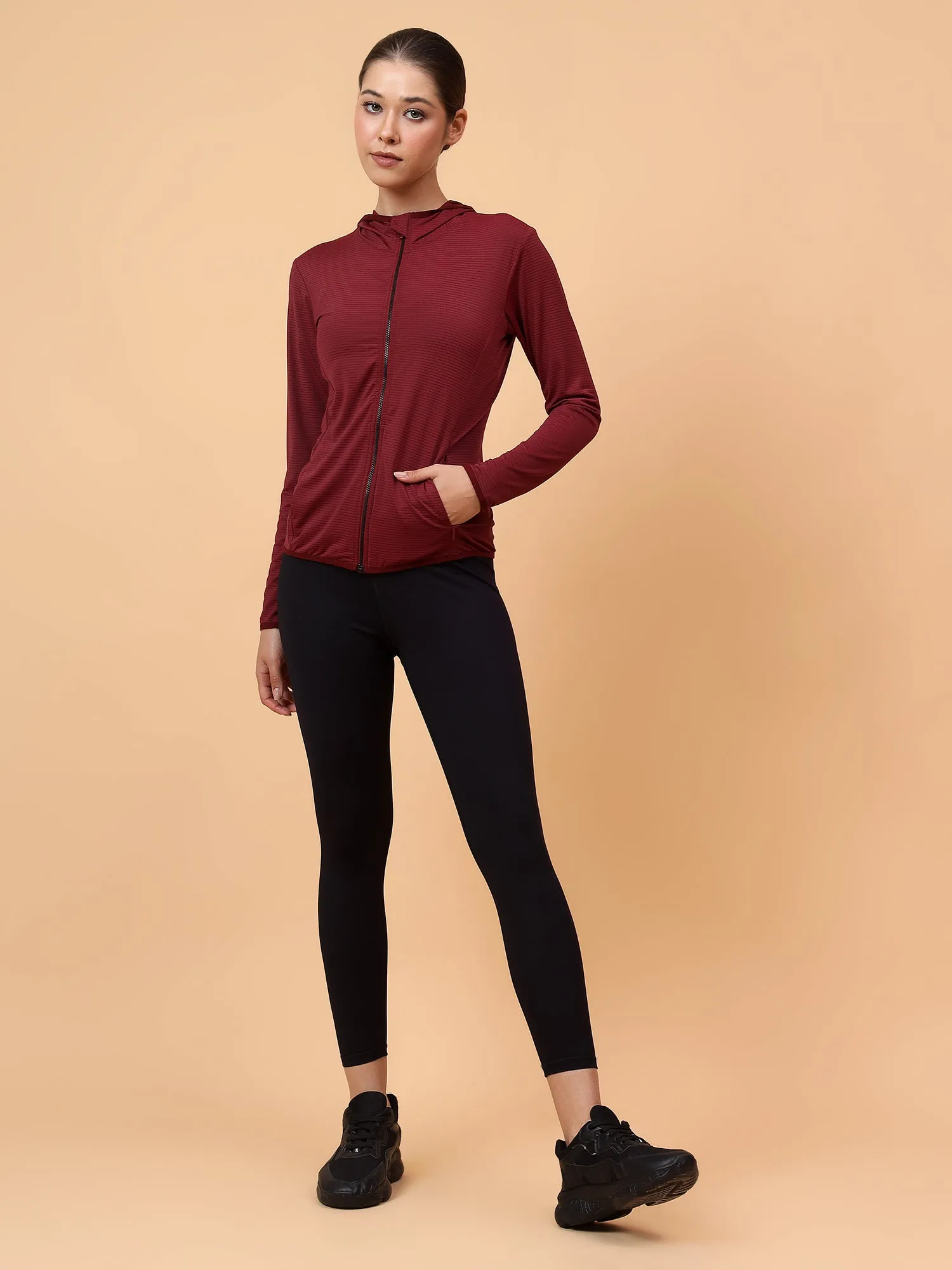 Fitkin Women Maroon Shape You Performance Jacket