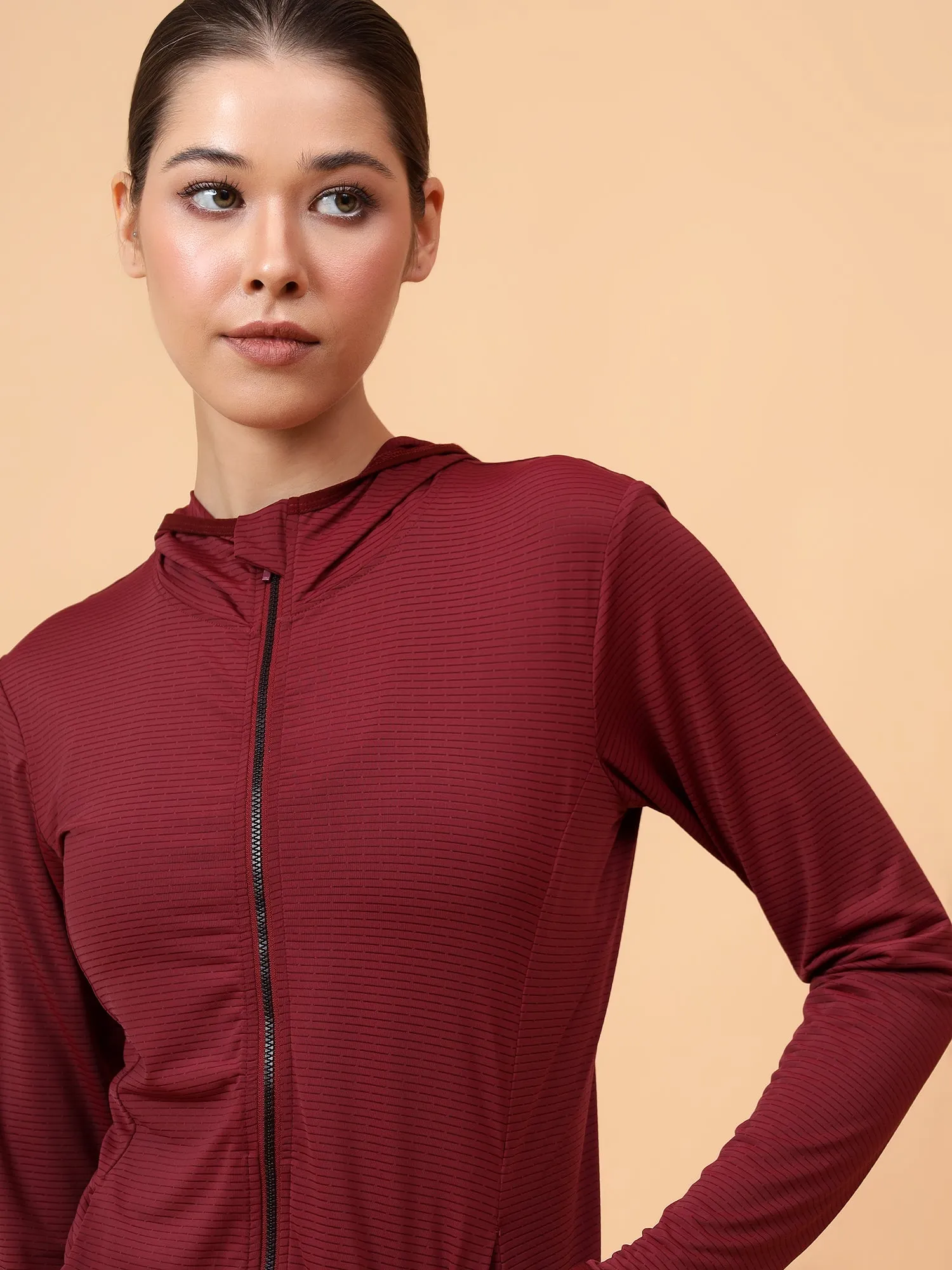 Fitkin Women Maroon Shape You Performance Jacket