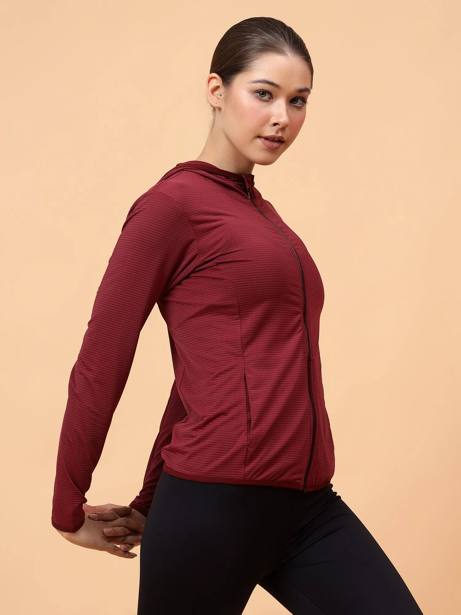 Fitkin Women Maroon Shape You Performance Jacket