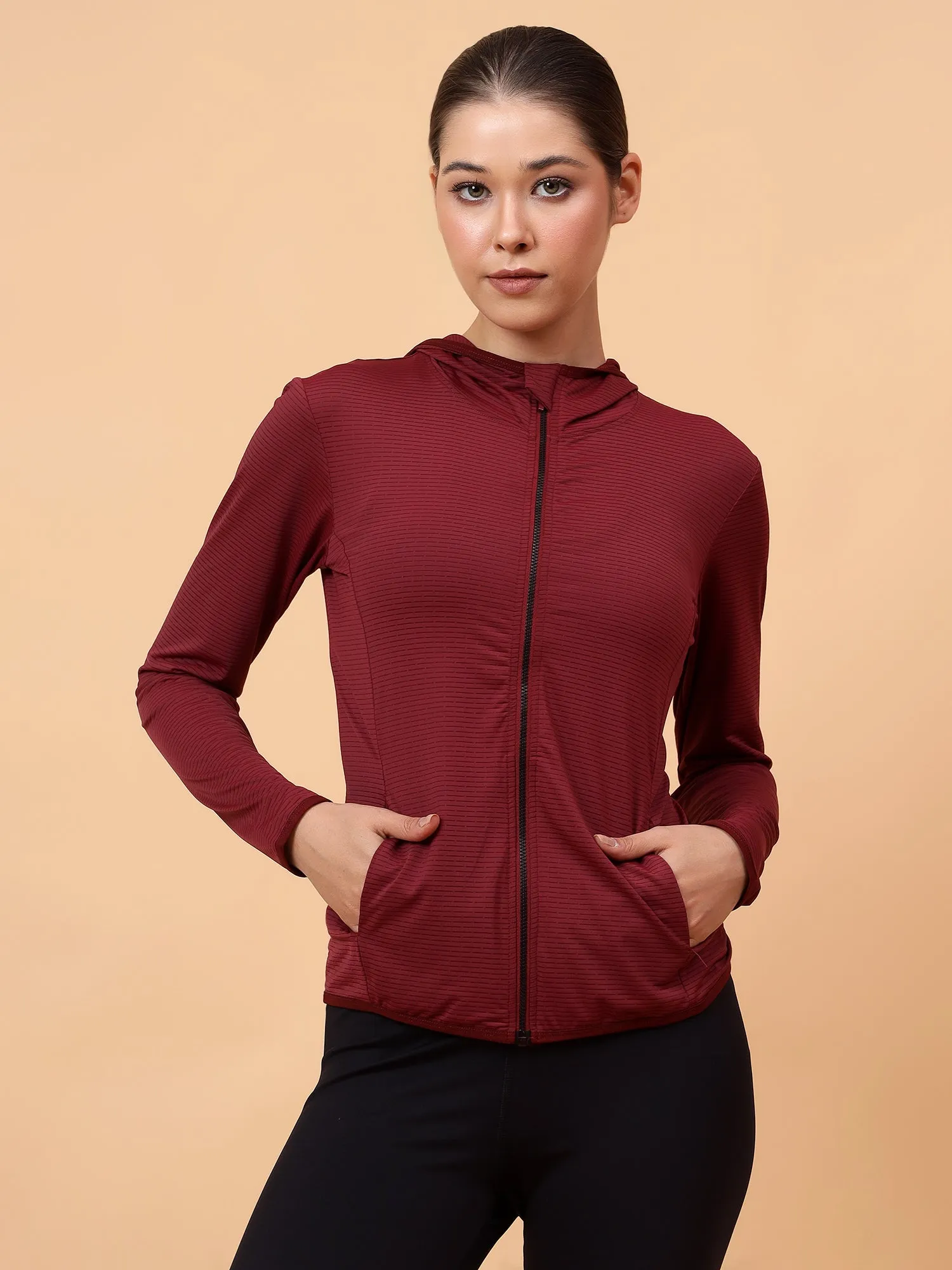 Fitkin Women Maroon Shape You Performance Jacket