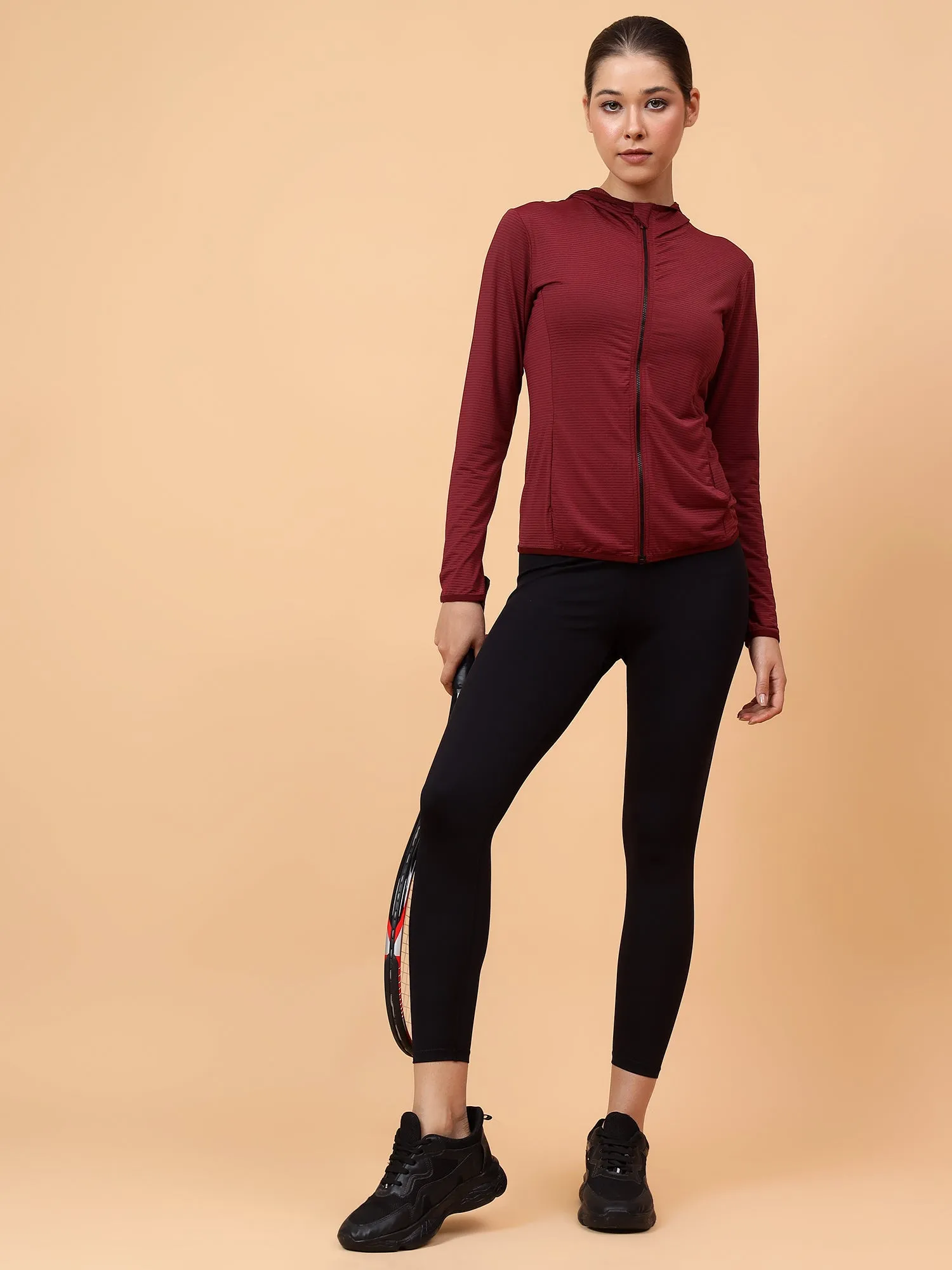 Fitkin Women Maroon Shape You Performance Jacket