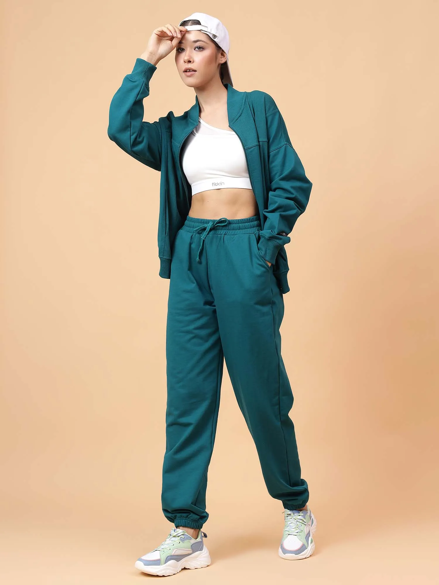 Fitkin Women Teal Green ActiveHeat Bomber Jacket