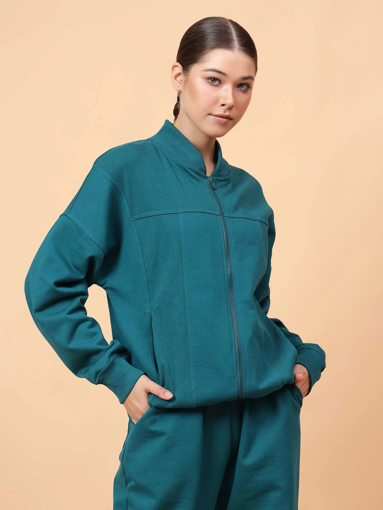 Fitkin Women Teal Green ActiveHeat Bomber Jacket