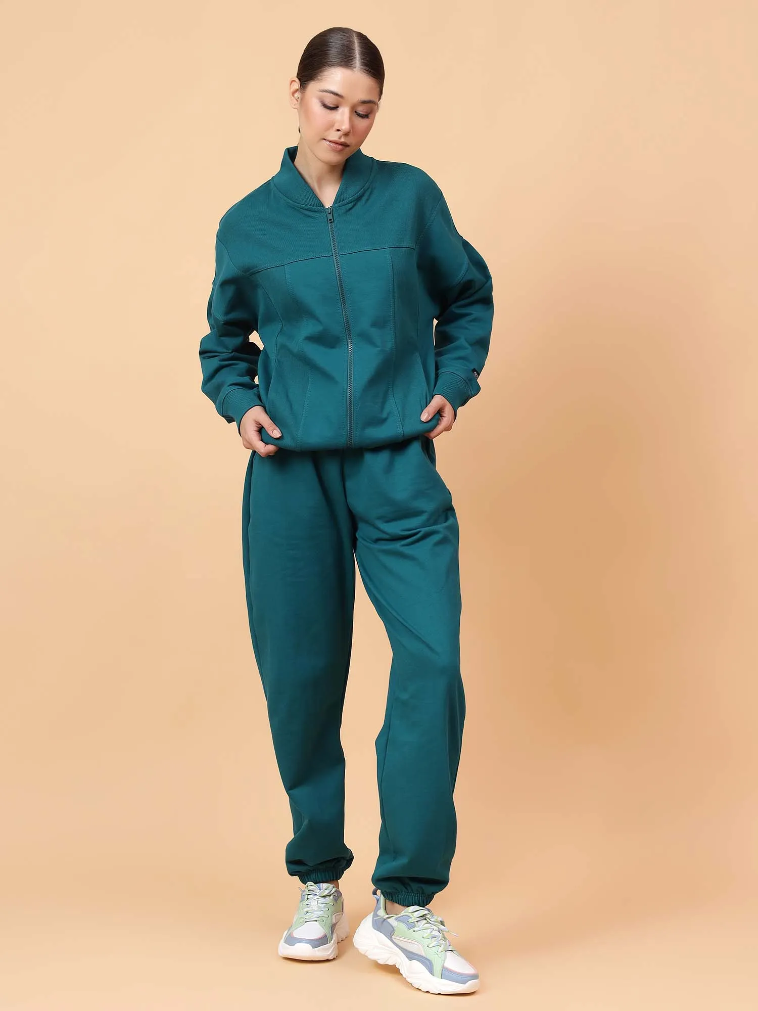 Fitkin Women Teal Green ActiveHeat Bomber Jacket
