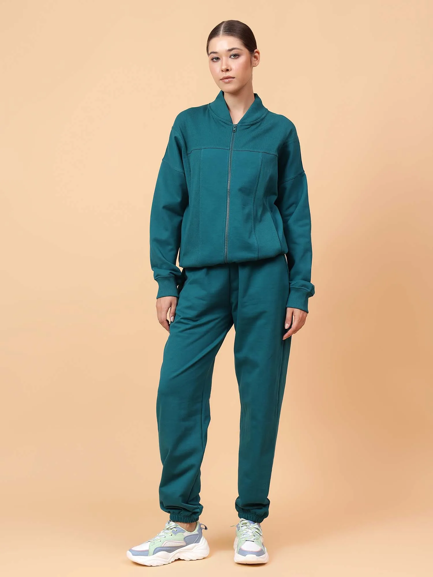 Fitkin Women Teal Green ActiveHeat Bomber Jacket