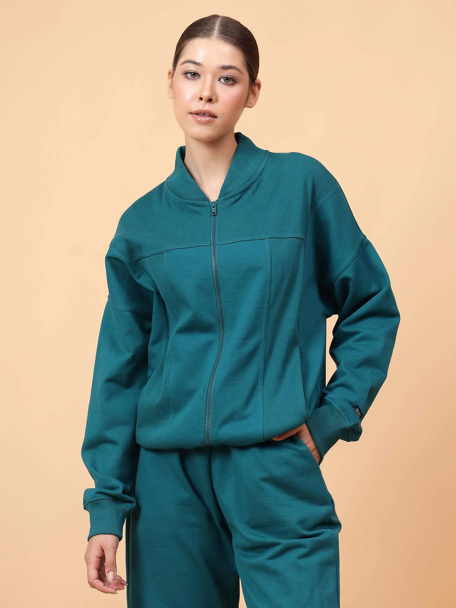 Fitkin Women Teal Green ActiveHeat Bomber Jacket